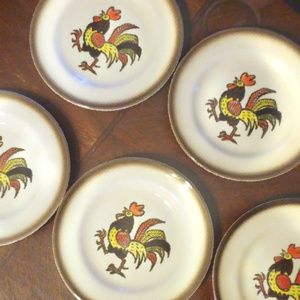 5 Metlox Red Rooster Dessert Plates